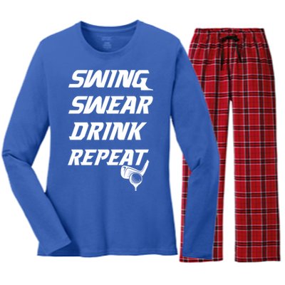 Swing Swear Repeat Golf Golfing Gag Gift Gift Women's Long Sleeve Flannel Pajama Set 