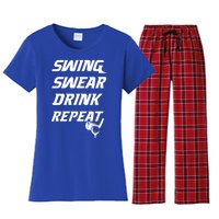 Swing Swear Repeat Golf Golfing Gag Gift Gift Women's Flannel Pajama Set