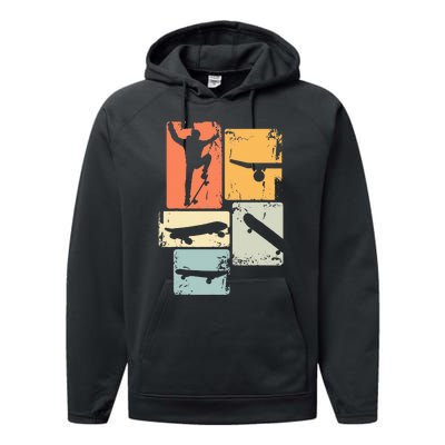 Skater Skateboarder Retro Skateboard Performance Fleece Hoodie