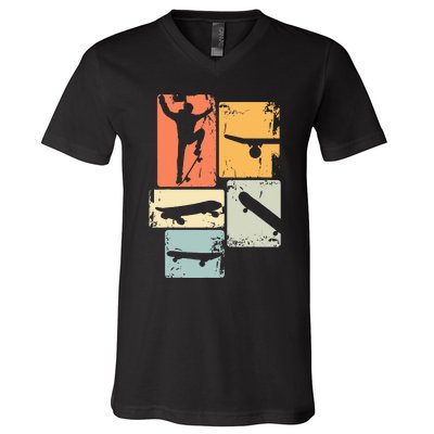 Skater Skateboarder Retro Skateboard V-Neck T-Shirt