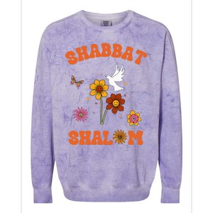 Shabbat Shalom Retro 60s 70s Groovy Hippie Flowers Peace Colorblast Crewneck Sweatshirt