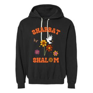 Shabbat Shalom Retro 60s 70s Groovy Hippie Flowers Peace Garment-Dyed Fleece Hoodie