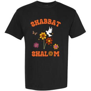 Shabbat Shalom Retro 60s 70s Groovy Hippie Flowers Peace Garment-Dyed Heavyweight T-Shirt