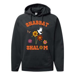 Shabbat Shalom Retro 60s 70s Groovy Hippie Flowers Peace Performance Fleece Hoodie