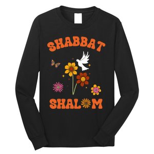 Shabbat Shalom Retro 60s 70s Groovy Hippie Flowers Peace Long Sleeve Shirt