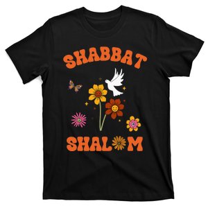 Shabbat Shalom Retro 60s 70s Groovy Hippie Flowers Peace T-Shirt