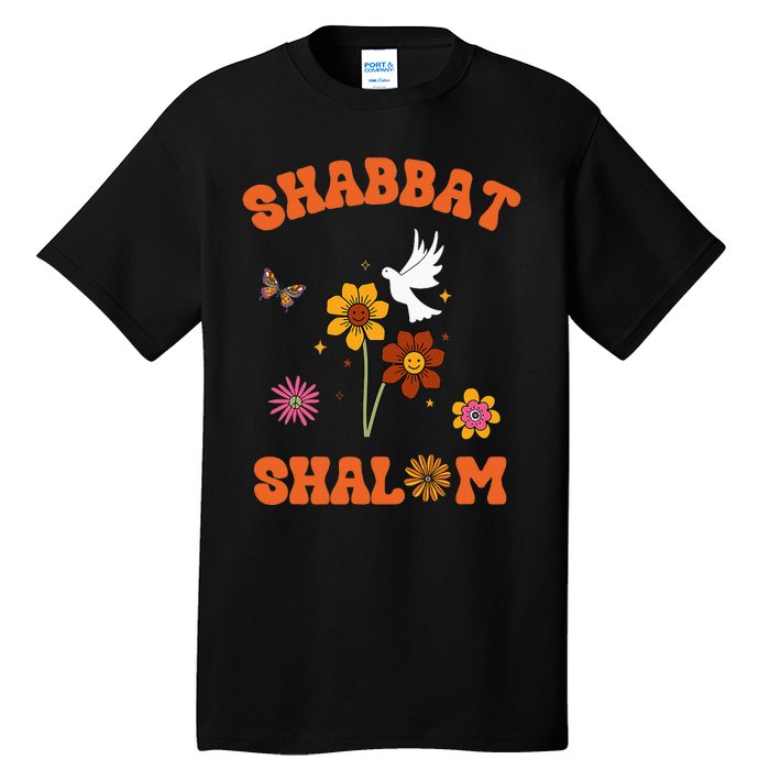 Shabbat Shalom Retro 60s 70s Groovy Hippie Flowers Peace Tall T-Shirt