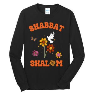 Shabbat Shalom Retro 60s 70s Groovy Hippie Flowers Peace Tall Long Sleeve T-Shirt