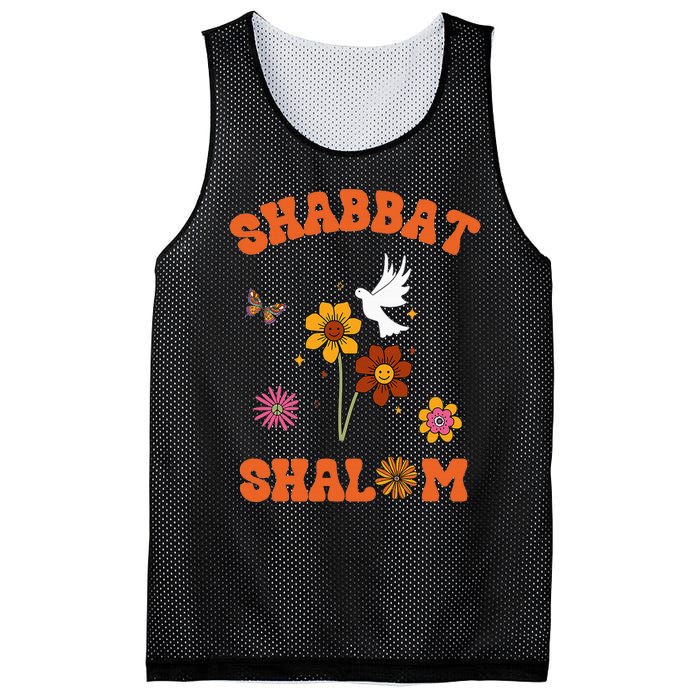 Shabbat Shalom Retro 60s 70s Groovy Hippie Flowers Peace Mesh Reversible Basketball Jersey Tank