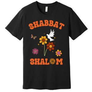 Shabbat Shalom Retro 60s 70s Groovy Hippie Flowers Peace Premium T-Shirt