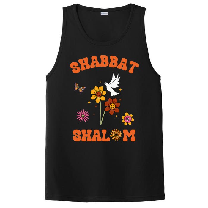 Shabbat Shalom Retro 60s 70s Groovy Hippie Flowers Peace PosiCharge Competitor Tank