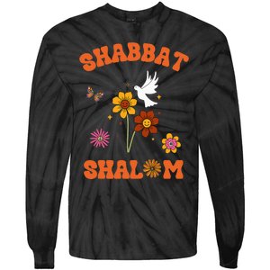 Shabbat Shalom Retro 60s 70s Groovy Hippie Flowers Peace Tie-Dye Long Sleeve Shirt