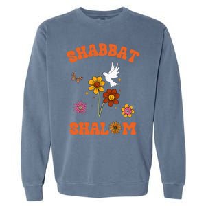 Shabbat Shalom Retro 60s 70s Groovy Hippie Flowers Peace Garment-Dyed Sweatshirt