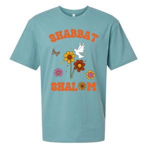 Shabbat Shalom Retro 60s 70s Groovy Hippie Flowers Peace Sueded Cloud Jersey T-Shirt