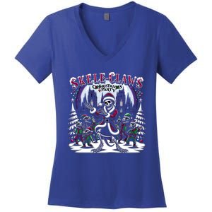 Skeleton Santa Riding T Rex Dinosaur Funny Christmas Meaningful Gift Women's V-Neck T-Shirt