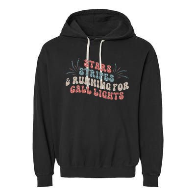 Stars Stripes Running For Call Lights CNA Nurse 4th of July Garment-Dyed Fleece Hoodie