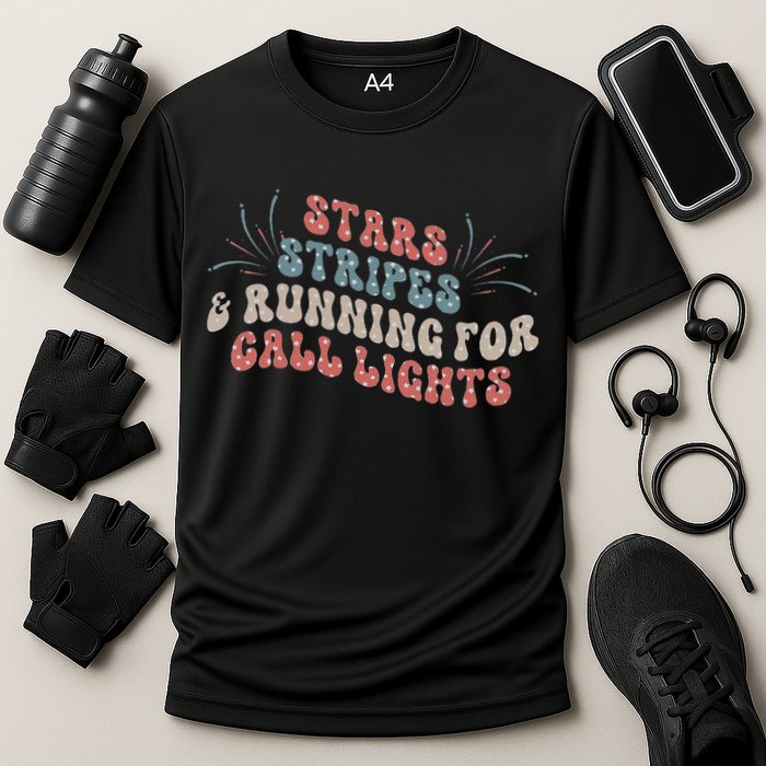 Stars Stripes Running For Call Lights CNA Nurse 4th of July Cooling Performance Crew T-Shirt
