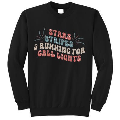 Stars Stripes Running For Call Lights CNA Nurse 4th of July Sweatshirt