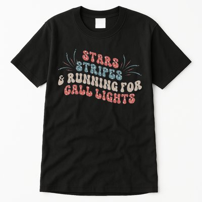 Stars Stripes Running For Call Lights CNA Nurse 4th of July Tall T-Shirt