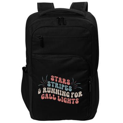 Stars Stripes Running For Call Lights CNA Nurse 4th of July Impact Tech Backpack