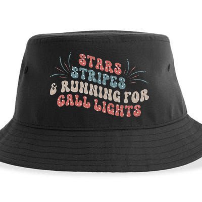 Stars Stripes Running For Call Lights CNA Nurse 4th of July Sustainable Bucket Hat