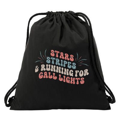Stars Stripes Running For Call Lights CNA Nurse 4th of July Drawstring Bag