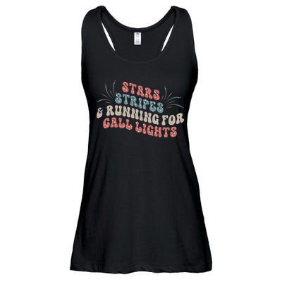 Stars Stripes Running For Call Lights CNA Nurse 4th of July Ladies Essential Flowy Tank