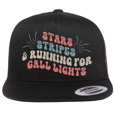 Stars Stripes Running For Call Lights CNA Nurse 4th of July Flatbill Hat