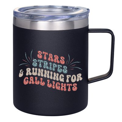 Stars Stripes Running For Call Lights CNA Nurse 4th of July 12oz Stainless Steel Coffee Mug
