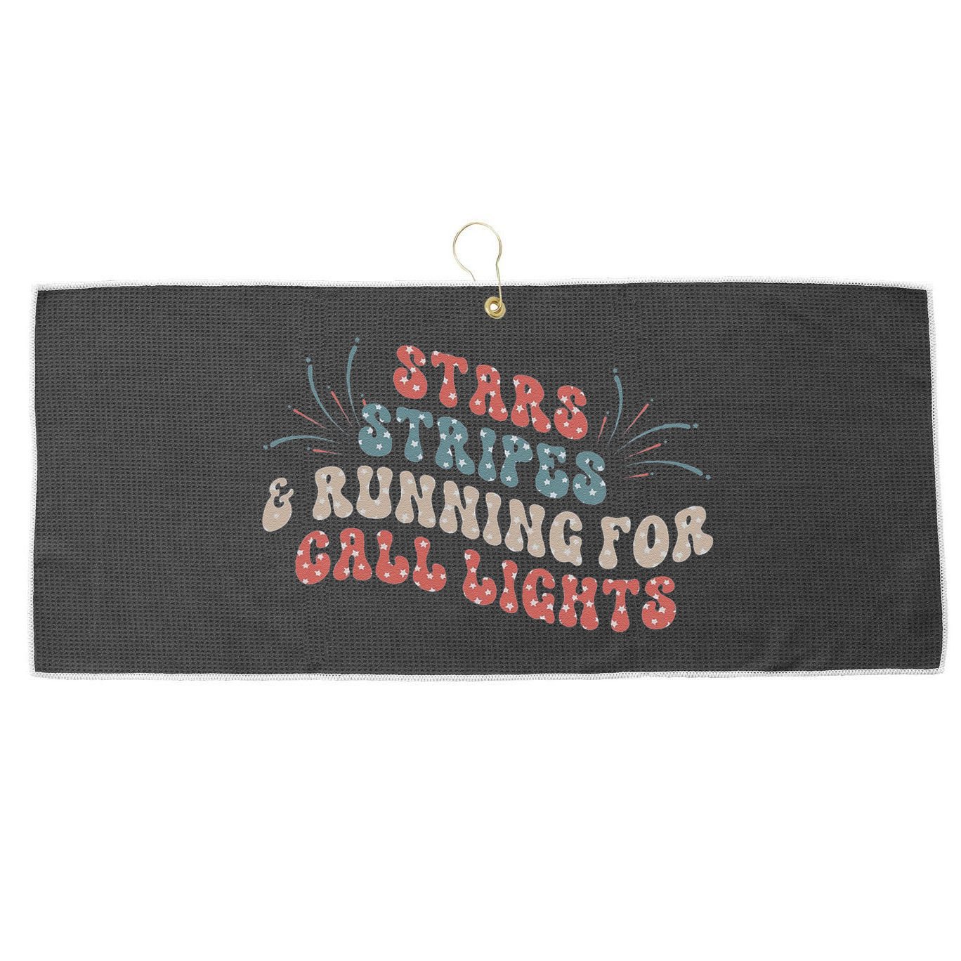 Stars Stripes Running For Call Lights CNA Nurse 4th of July Large Microfiber Waffle Golf Towel