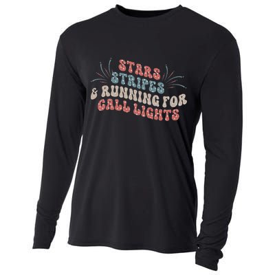 Stars Stripes Running For Call Lights CNA Nurse 4th of July Cooling Performance Long Sleeve Crew