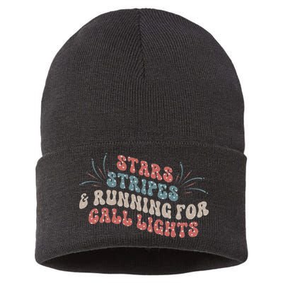 Stars Stripes Running For Call Lights CNA Nurse 4th of July Sustainable Knit Beanie