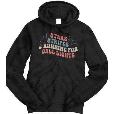 Stars Stripes Running For Call Lights CNA Nurse 4th of July Tie Dye Hoodie