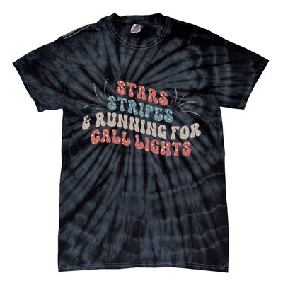 Stars Stripes Running For Call Lights CNA Nurse 4th of July Tie-Dye T-Shirt