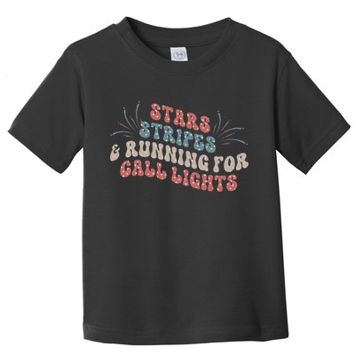 Stars Stripes Running For Call Lights CNA Nurse 4th of July Toddler T-Shirt