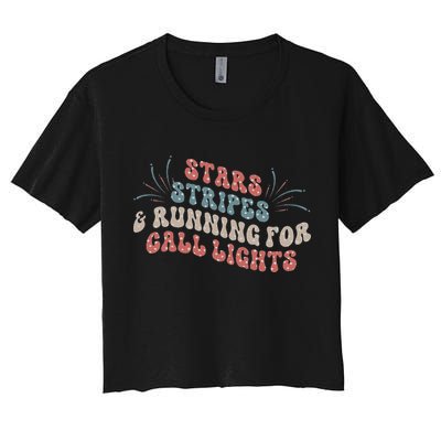 Stars Stripes Running For Call Lights CNA Nurse 4th of July Crop Top
