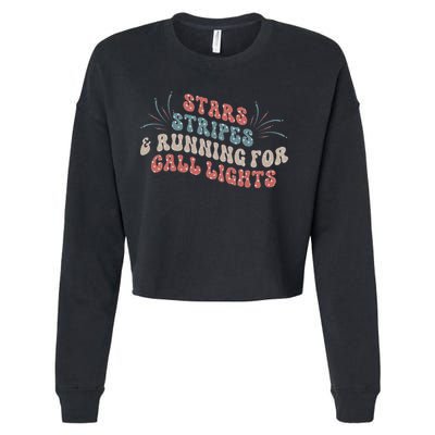 Stars Stripes Running For Call Lights CNA Nurse 4th of July Cropped Pullover Crew