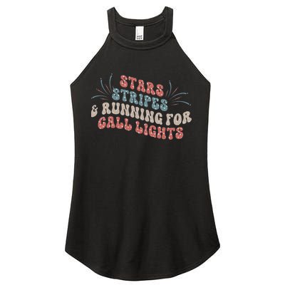 Stars Stripes Running For Call Lights CNA Nurse 4th of July Women's Perfect Tri Rocker Tank