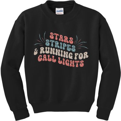 Stars Stripes Running For Call Lights CNA Nurse 4th of July Kids Sweatshirt