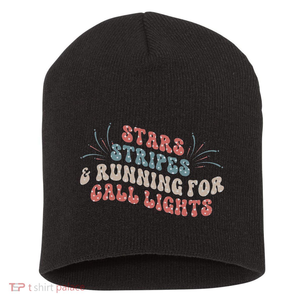 Stars Stripes Running For Call Lights CNA Nurse 4th of July Short Acrylic Beanie