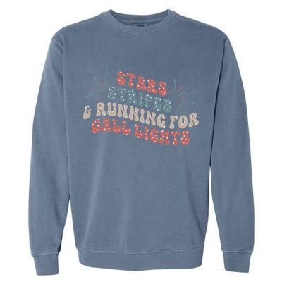 Stars Stripes Running For Call Lights CNA Nurse 4th of July Garment-Dyed Sweatshirt