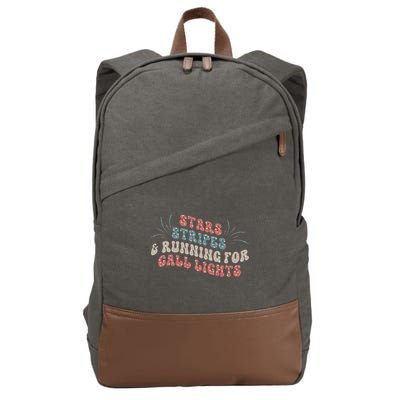 Stars Stripes Running For Call Lights CNA Nurse 4th of July Cotton Canvas Backpack