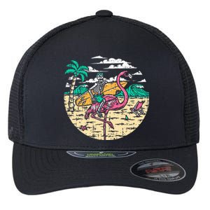 Skeleton Surfer Riding Flamingo Halloween Costume Surfing Flexfit Unipanel Trucker Cap