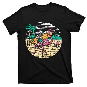 Skeleton Surfer Riding Flamingo Halloween Costume Surfing T-Shirt