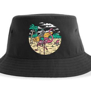 Skeleton Surfer Riding Flamingo Halloween Costume Surfing Sustainable Bucket Hat