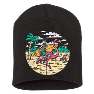 Skeleton Surfer Riding Flamingo Halloween Costume Surfing Short Acrylic Beanie