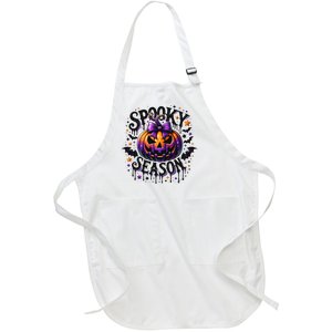 Spooky Season Retro Halloween Pumpkin Full-Length Apron With Pockets