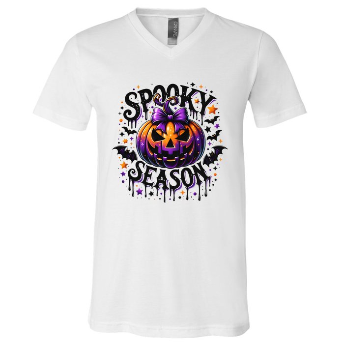 Spooky Season Retro Halloween Pumpkin V-Neck T-Shirt