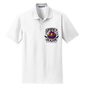 Spooky Season Retro Halloween Pumpkin Dry Zone Grid Polo