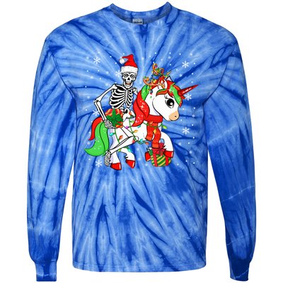 Santa Skeleton Riding Unicorn Christmas Reindeer Lover Great Gift Tie-Dye Long Sleeve Shirt